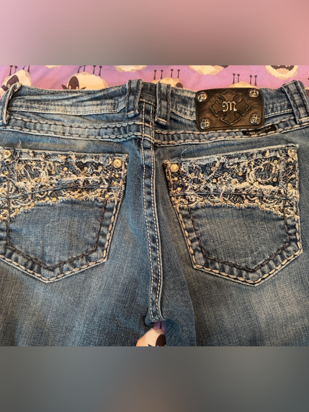 Miss Me Embellished Skinny Blue Women's Jeans with Decorative Back Pockets, 30